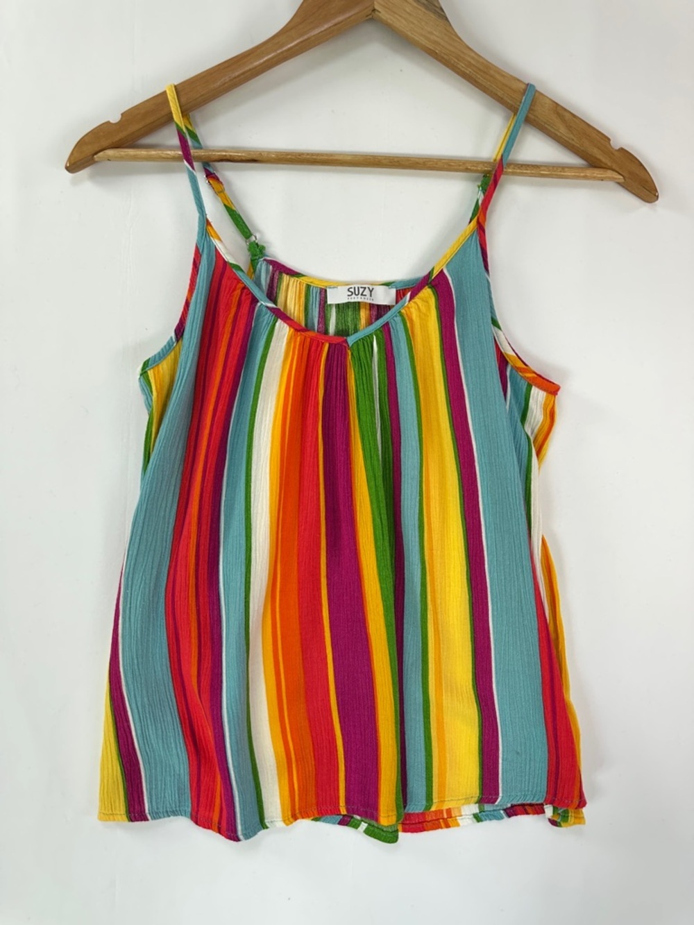 Suzy Shier Striped Cami Top Multicolor Crepe Lightweight Size XS Retro Indie